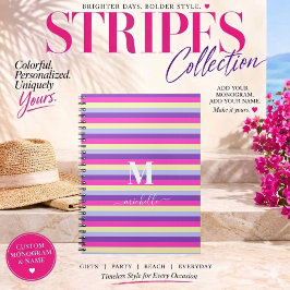 Farbenfrohe Streifen mit Monogramm Schrift Notizblock