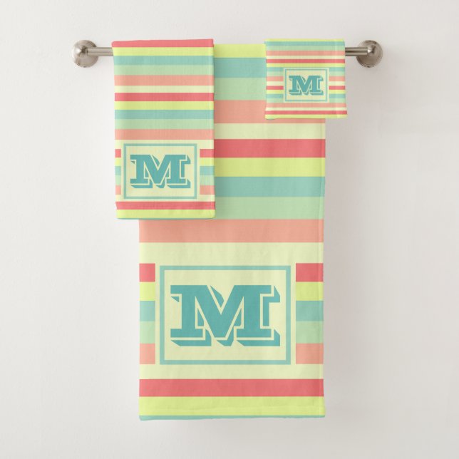 Farbenfrohe Streifen Moderne Mit Monogramm Badhandtuch Set (Insitu)