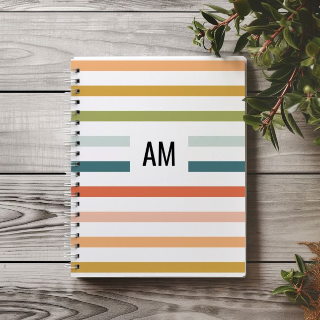 Farbenfrohe Streifen Monogramm Notizblock (Colorful rainbow stripes monogram initials notebook.)