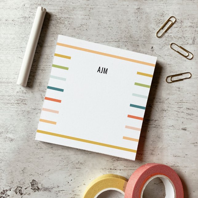 Farbenfrohe Streifen Monogramm Post-it Klebezettel (Colorful Stripes Monogram Post-it Notes)