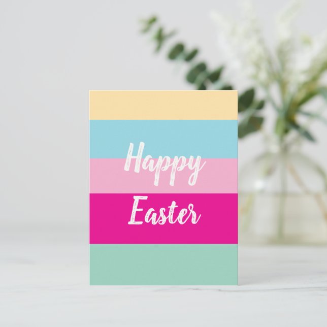 Farbenfrohe Streifen Muster glücklich Ostern Postkarte (Stehend Vorderseite)