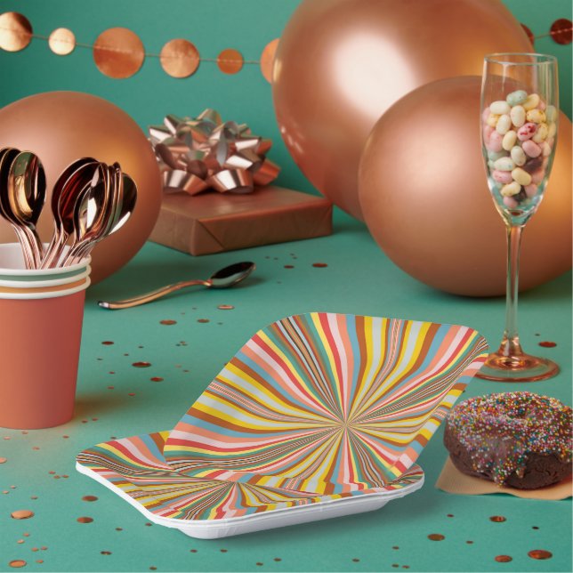 Farbenfrohe Streifen Pappteller (Multi)