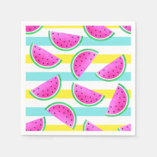 Farbenfrohe Streifen Pink Watermelons Muster Serviette