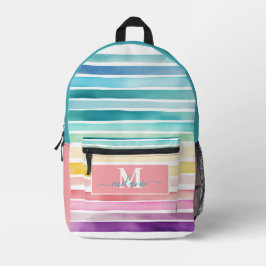 Farbenfrohe Streifen Rainbow Custom Monogram Name Bedruckter Rucksack
