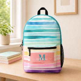 Farbenfrohe Streifen Rainbow Custom Monogram Name Bedruckter Rucksack