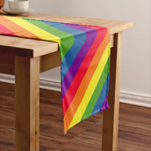 Farbenfrohe Streifen Regenbogenfarben Diagonal Mittelgroßer Tischläufer