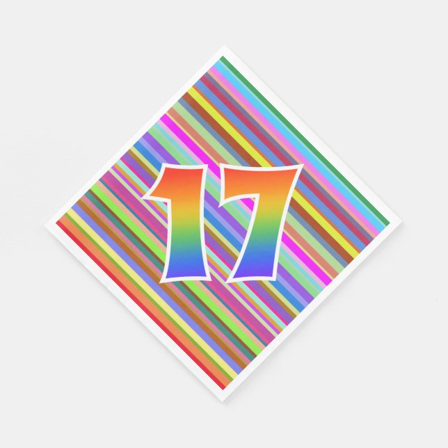 Farbenfrohe Streifen + Regenbogenmuster "17" Event Serviette (Ecke)