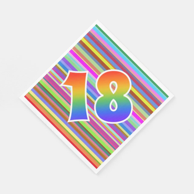 Farbenfrohe Streifen + Regenbogenmuster "18" Event Serviette (Ecke)