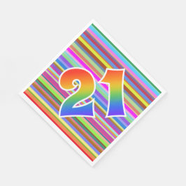 Farbenfrohe Streifen + Regenbogenmuster "21" Ereig Serviette