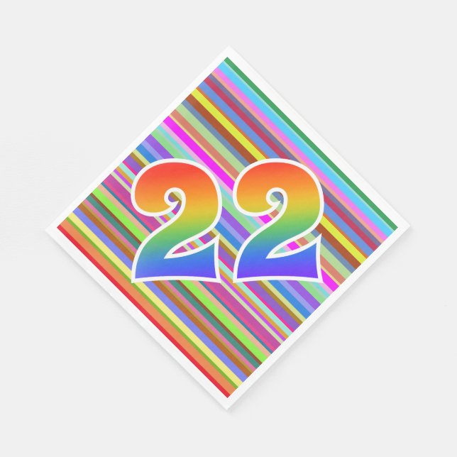 Farbenfrohe Streifen + Regenbogenmuster "22" Event Serviette (Ecke)