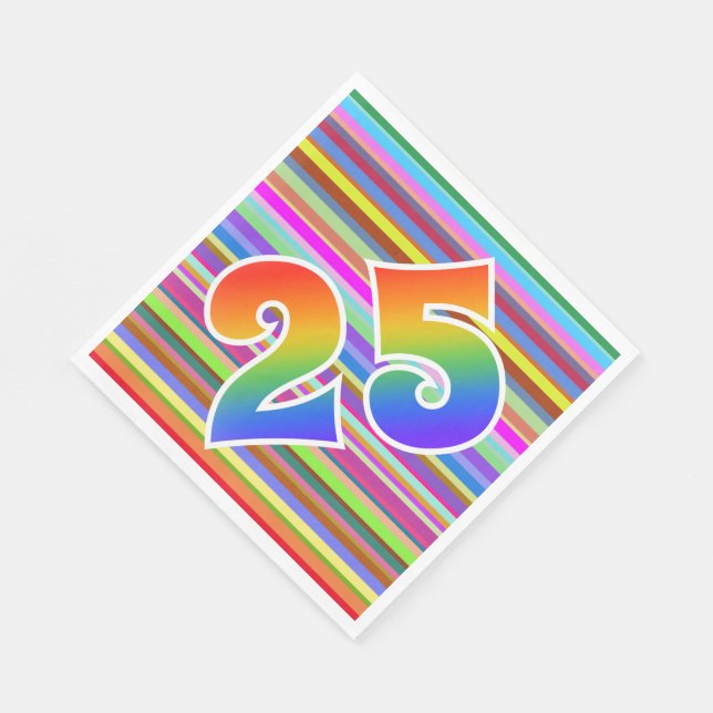 Farbenfrohe Streifen + Regenbogenmuster "25" Event Serviette (Ecke)