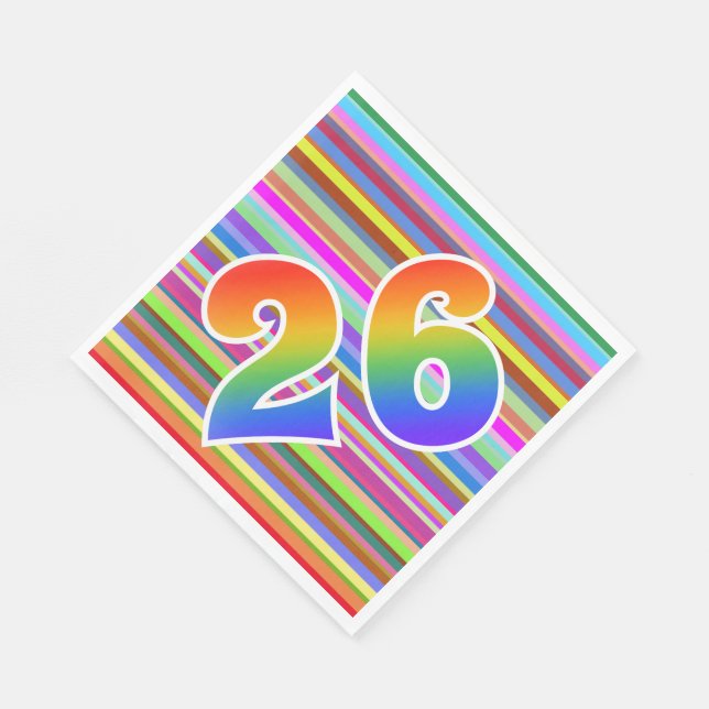 Farbenfrohe Streifen + Regenbogenmuster "26" Event Serviette (Ecke)