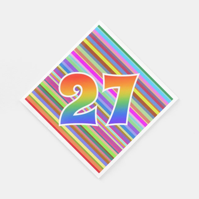 Farbenfrohe Streifen + Regenbogenmuster "27" Event Serviette (Ecke)