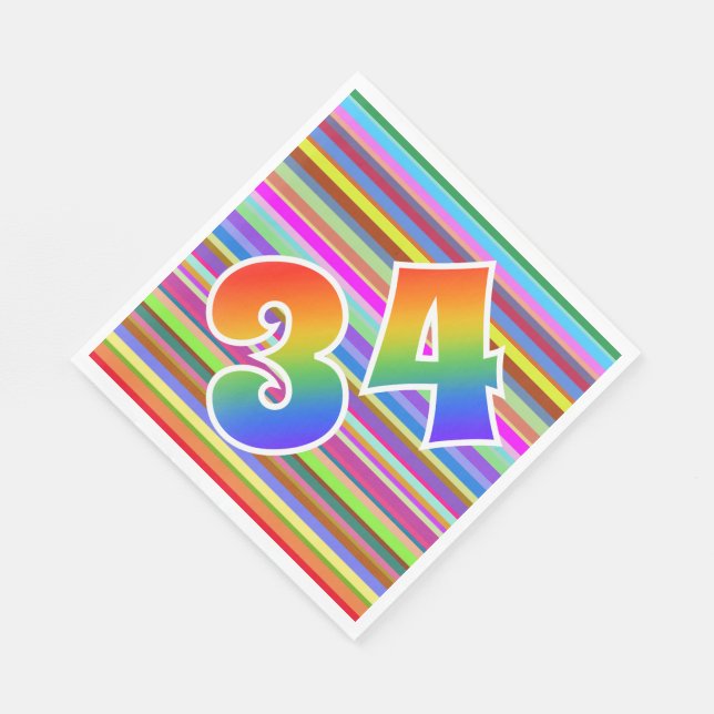 Farbenfrohe Streifen + Regenbogenmuster "34" Event Serviette (Ecke)