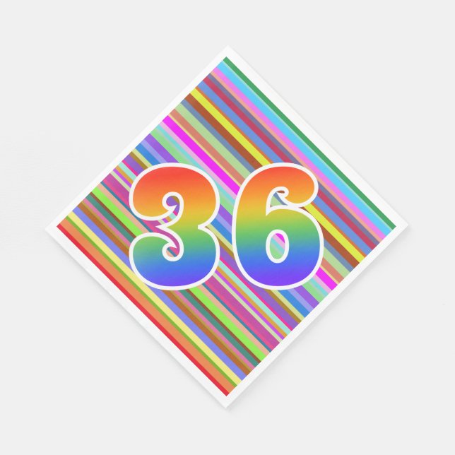 Farbenfrohe Streifen + Regenbogenmuster "36" Ereig Serviette (Ecke)