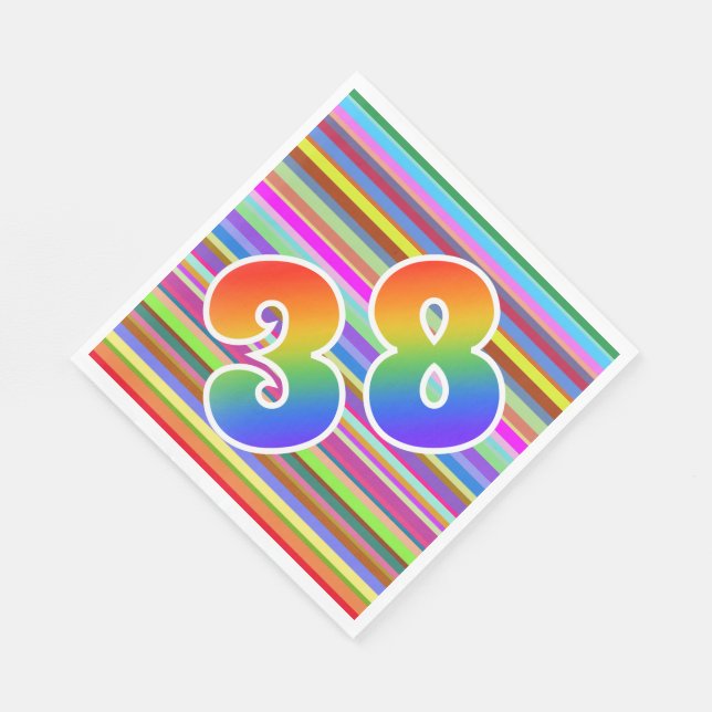Farbenfrohe Streifen + Regenbogenmuster "38" Event Serviette (Ecke)