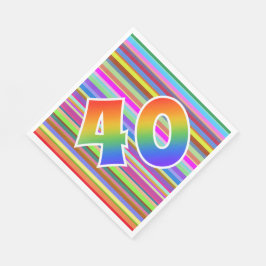 Farbenfrohe Streifen + Regenbogenmuster "40" Event Serviette