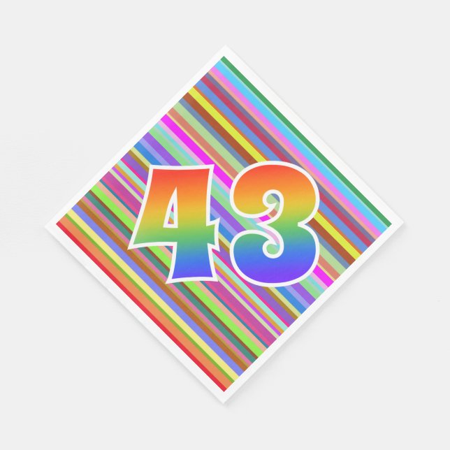 Farbenfrohe Streifen + Regenbogenmuster "43" Event Serviette (Ecke)