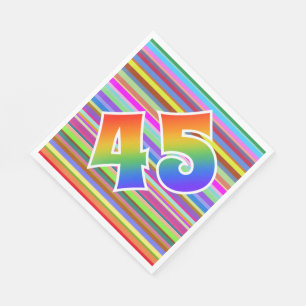Farbenfrohe Streifen + Regenbogenmuster "45" Event Serviette