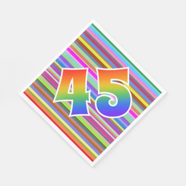 Farbenfrohe Streifen + Regenbogenmuster "45" Event Serviette (Ecke)