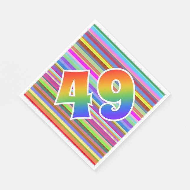 Farbenfrohe Streifen + Regenbogenmuster "49" Event Serviette (Ecke)