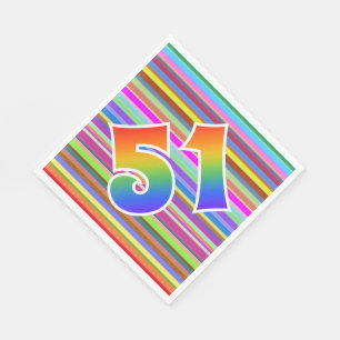 Farbenfrohe Streifen + Regenbogenmuster "51" Event Serviette