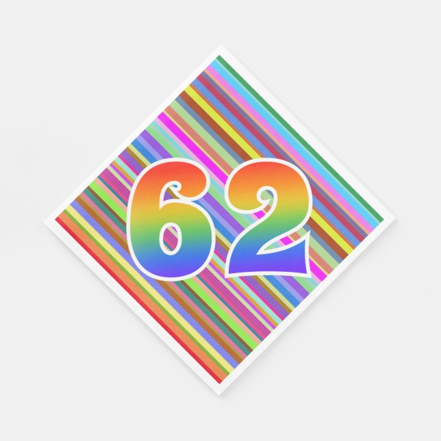 Farbenfrohe Streifen + Regenbogenmuster "62" Ereig Serviette (Ecke)