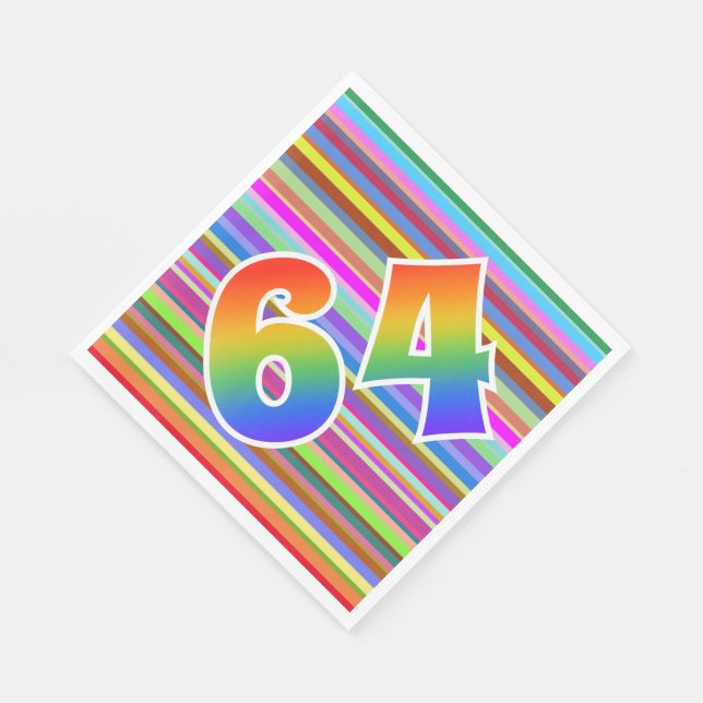 Farbenfrohe Streifen + Regenbogenmuster "64" Event Serviette (Ecke)