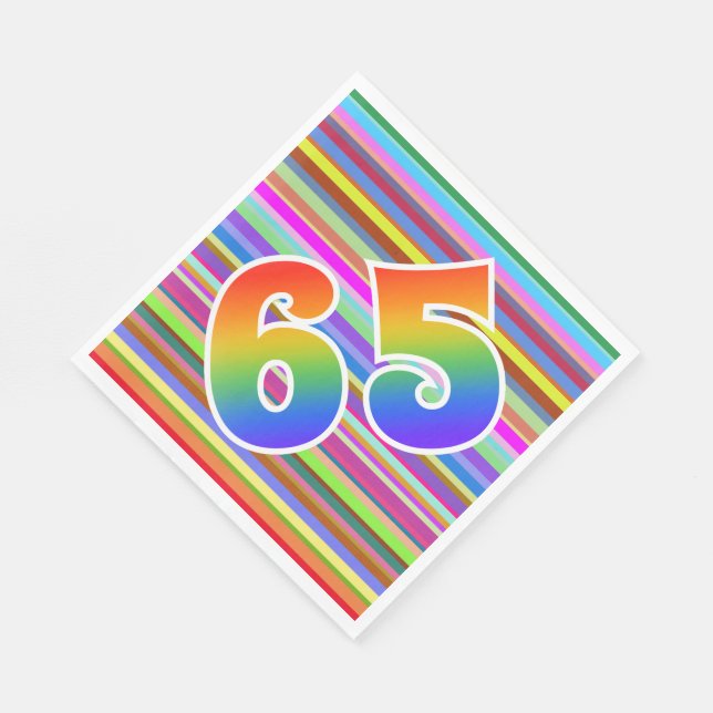 Farbenfrohe Streifen + Regenbogenmuster "65" Event Serviette (Ecke)