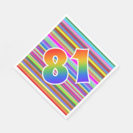 Farbenfrohe Streifen + Regenbogenmuster "81" Ereig Serviette