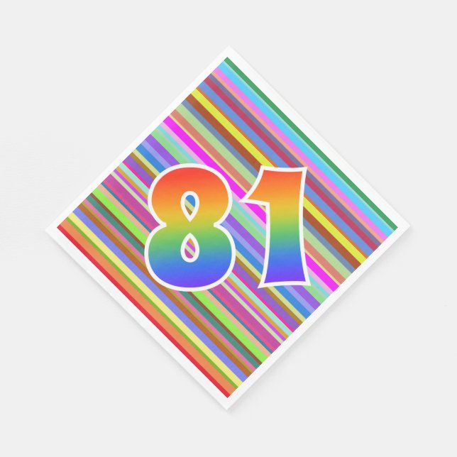 Farbenfrohe Streifen + Regenbogenmuster "81" Ereig Serviette (Ecke)