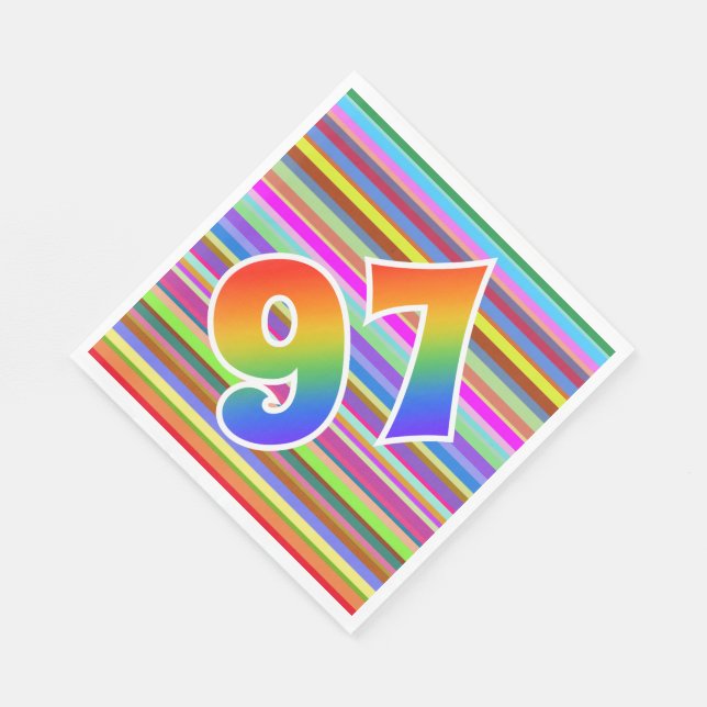 Farbenfrohe Streifen + Regenbogenmuster "97" Event Serviette (Ecke)