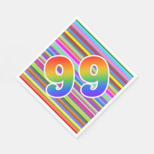 Farbenfrohe Streifen + Regenbogenmuster "99" Event Serviette