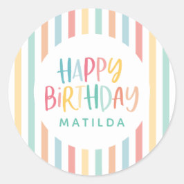 Farbenfrohe Streifen zum Geburtstag glücklich Runder Aufkleber