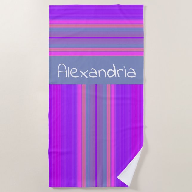 Farbenfrohe Streifenmuster Personalisiert Strandtuch (Vorderseite)