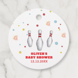 Farbenfrohe Strike Up Bowling Sport Baby Shower Geschenkanhänger