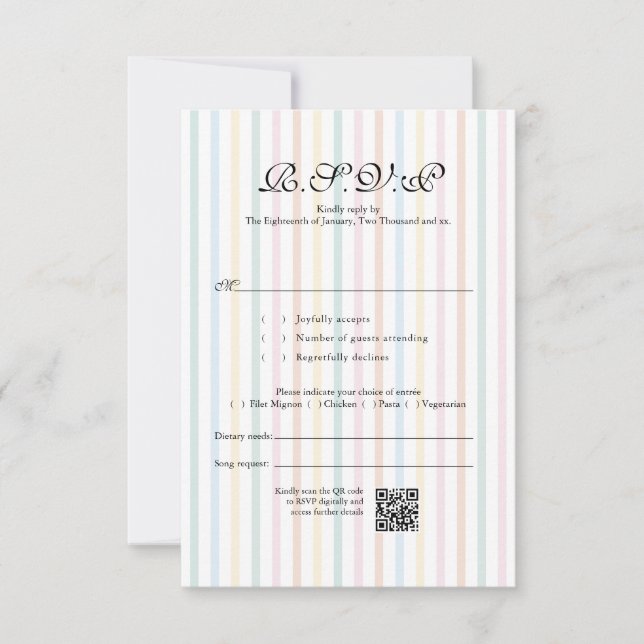 Farbenfrohe Strip QR Code Hochzeit RSVP (Vorderseite)