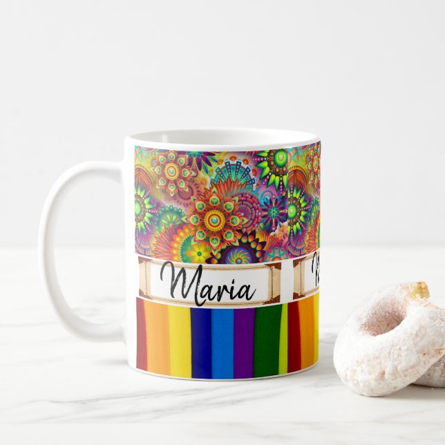 Farbenfrohe Strip-Tasse Kaffeetasse (Mit Donut)