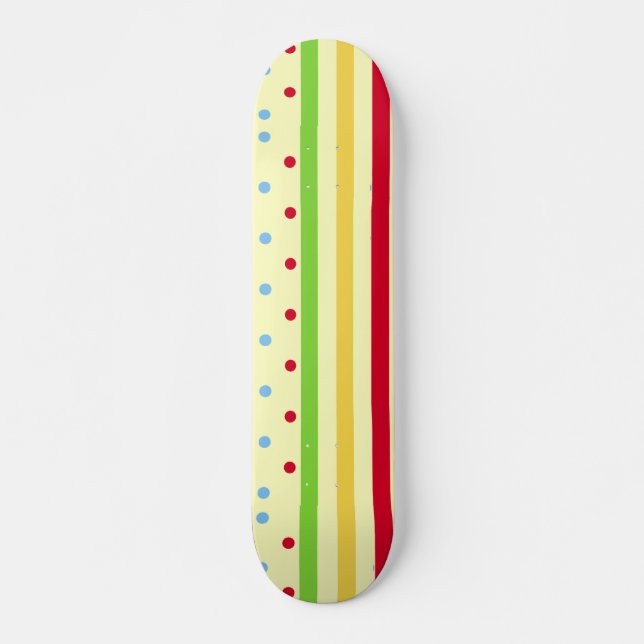 Farbenfrohe Strip- und Polka-Dots-Skateboard Skateboard (Vorne)