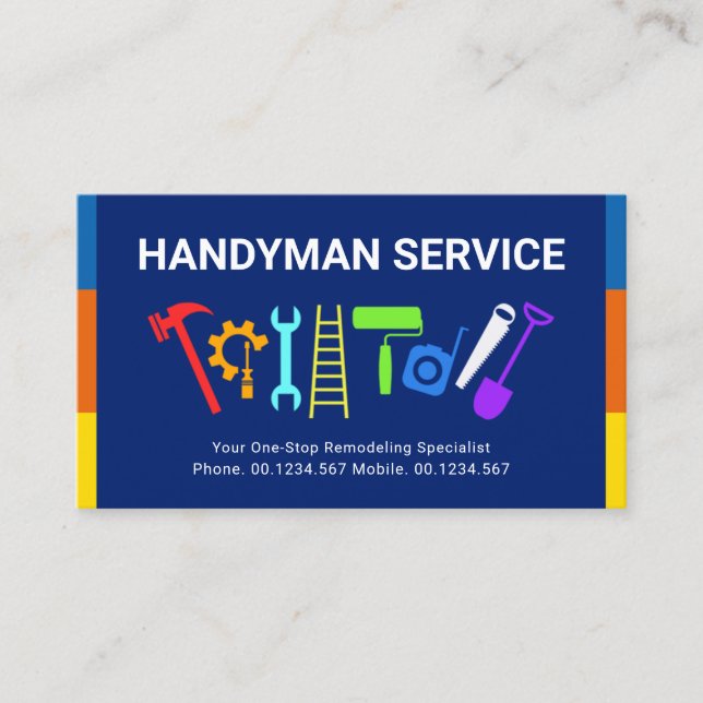 Farbenfrohe Stripes Handyman Tools Visitenkarte (Vorderseite)