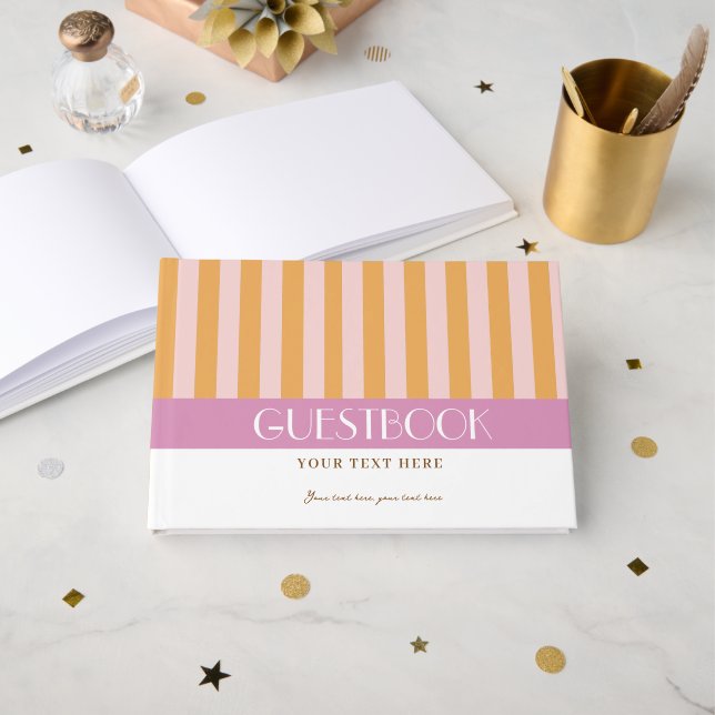 Farbenfrohe, stylische, helle Minimalistische Stre Gästebuch (Vorderseite Offen)