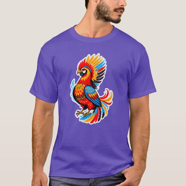 Farbenfrohe Stylized Bird Illustration Retro T-Shirt (Vorderseite)