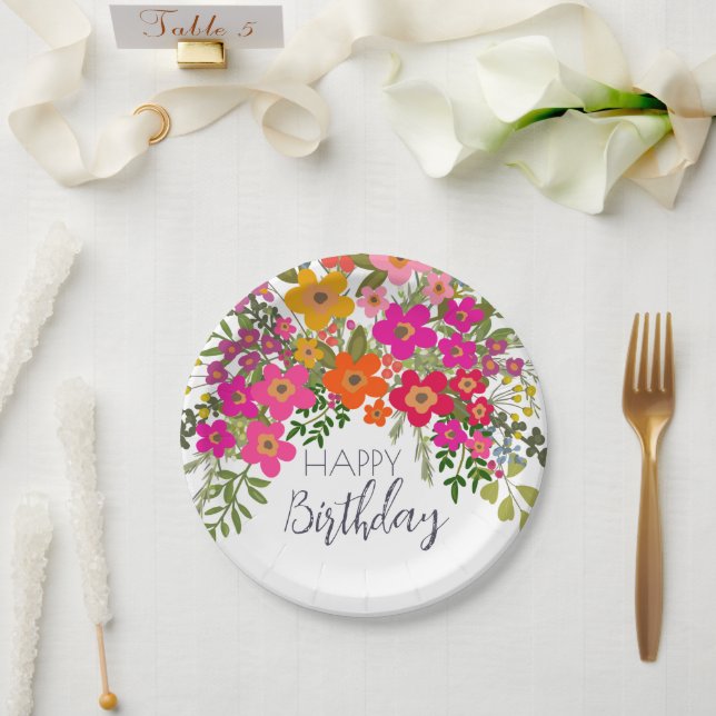 Farbenfrohe Summer Garden Blume Gerne zum Geburtst Pappteller (Hochzeit)