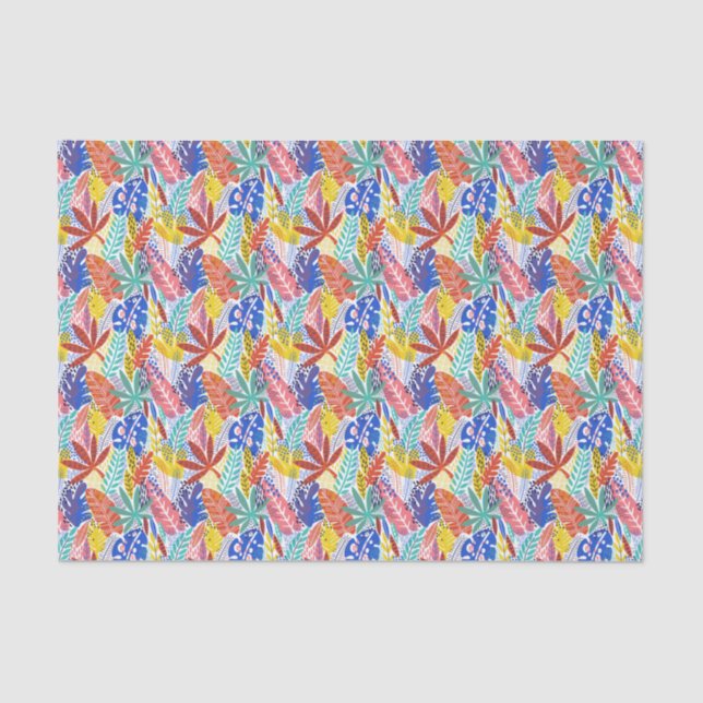 Farbenfrohe Summer Tropical Dschungel Blätter Seidenpapier (Vorderseite)