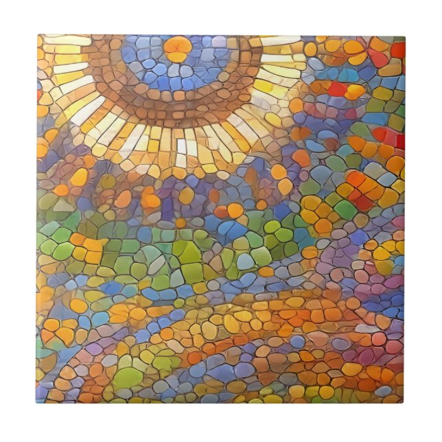 Farbenfrohe Sun Gaudi inspiriert Mosaikkunst Fliese (Vorderseite)