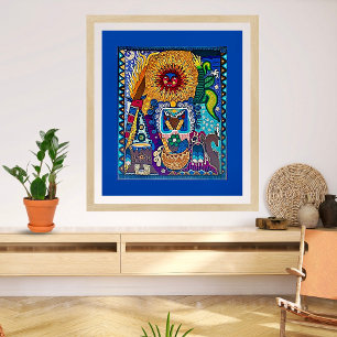 Farbenfrohe Sun Huichol Art Fotodruck