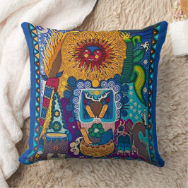 Farbenfrohe Sun Huichol Art Kissen