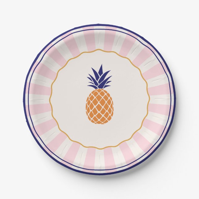 Farbenfrohe Sunburst Retro Ananas Teller (Vorderseite)
