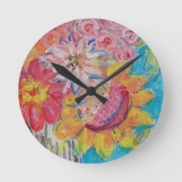 Farbenfrohe Suns von Lydias Art Sangria Runde Wanduhr