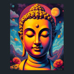 Farbenfrohe Surreal Pop Art | Guatama Buddha Poster<br><div class="desc">Das Bild zeigt ein surreales Portrait von Buddha. Der Buddha ist umgeben von einer farbenfrohen Landschaft mit Bergen, Blume und Planeten im surrealen Hintergrund. Die Stimmung des Bildes ist insgesamt ruhig.</div>